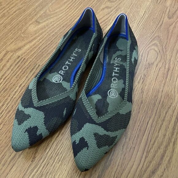 Rothy's The Point Olive Camo Womens Green Flats Pointed Toe Shoes 6.5 - Picture 1 of 6